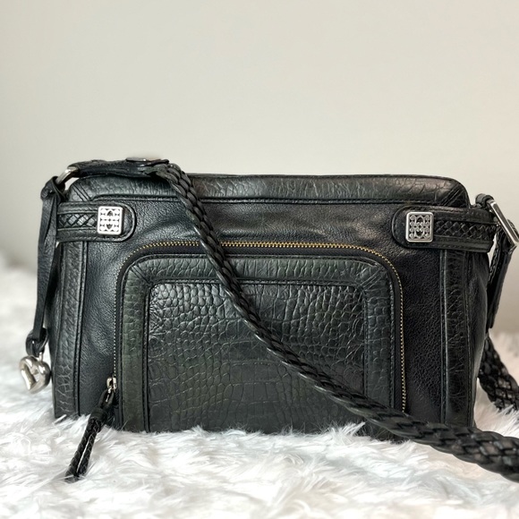 BRIGHTON Croc Embossed with Leather Trim Braid Bag, Black D880058 - Picture 14 of 16